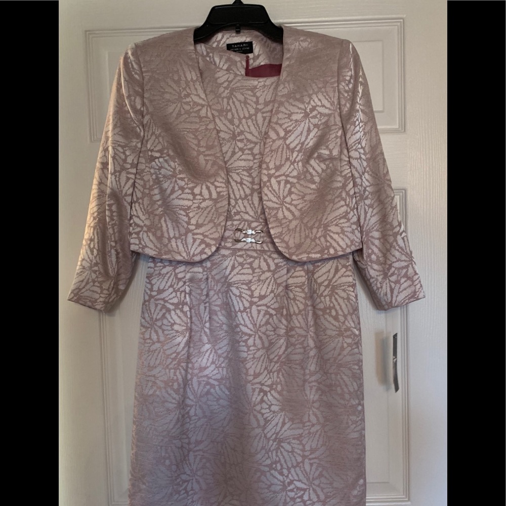 Tahari Dress with Crop Jacket Metallic Pink